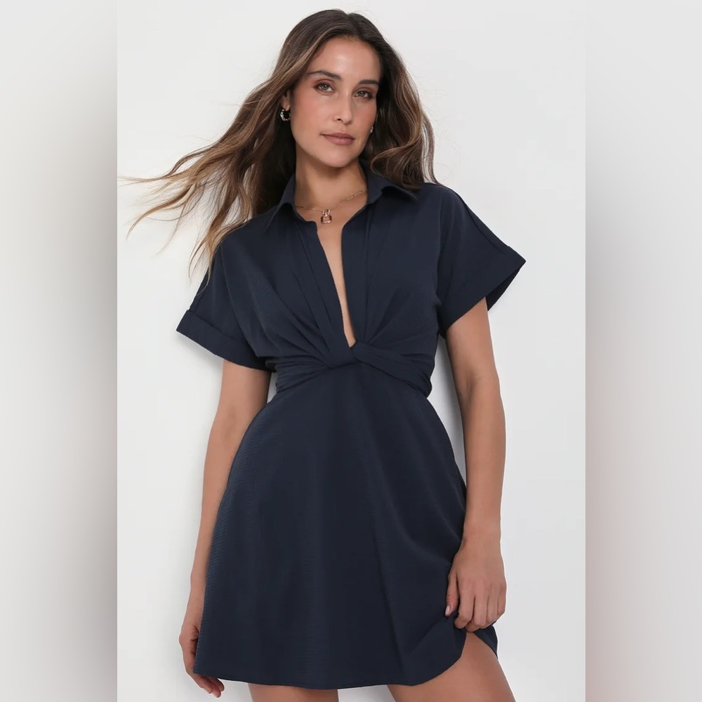Breeze By Navy Blue Tie-Back Mini Dress With Pockets